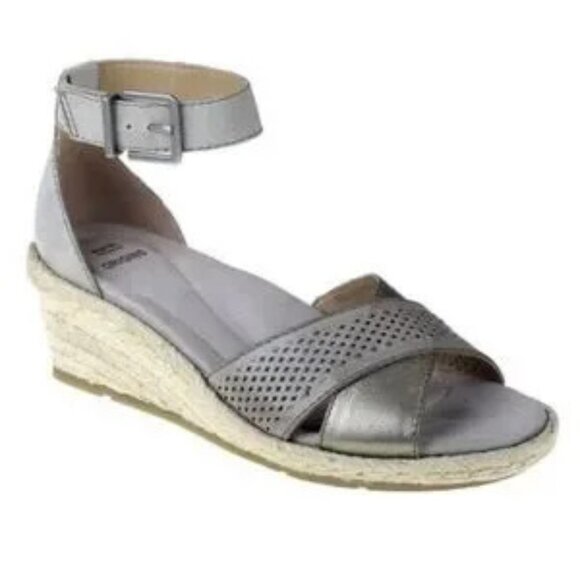 Earth Origins Shoes - Earth Origins Naples Natasha Platinum Leather Espadrille Wedge Sandals D144